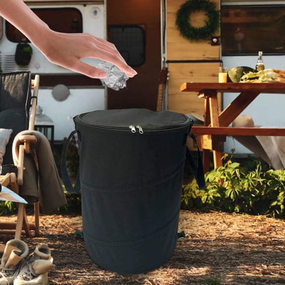 Outdoor Trash Can - 36-Gallon Collapsible Garbage Can - Pop Up Trash Bin for Camping,Storage,or Yard Waste Outdoors (Black)