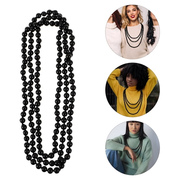 DESIGNICE 1Pack Black Long Necklace for Women with Faux Pearls for Sweater Decoration Long Pearl Necklace