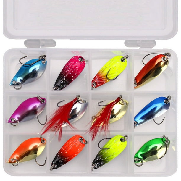 pitrice Spoon Spinners Fishing Lure Spinnerbait Sequins Single Hooks Hard  Box Waterproof Colorful Artificial Bait Crankbait Fish Gear for Freshwater A