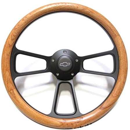 1954 Chevy Pick-Up Trucks Real Oak Steering Wheel & Black Billet Adapter