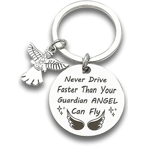 New Driver Key Ring Gift Sweet Guardian Angel Keychain Never Drive Faster Than Your Angel Can Fly Keychain Charm for Women