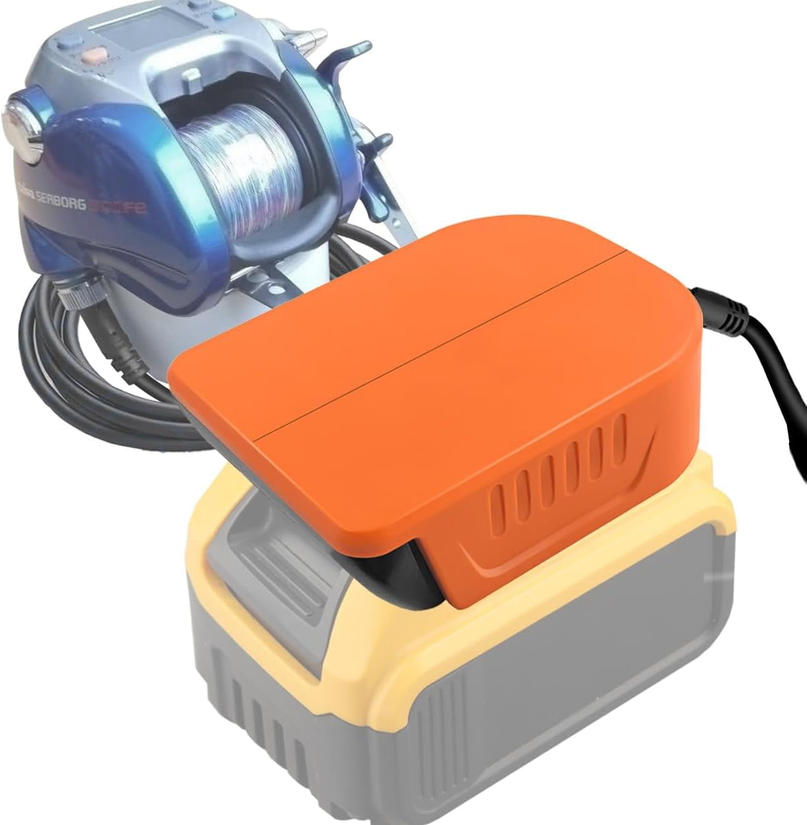 Fishing Reel Battery Adapter Power Cord Cable for Craftsman 20V V20 Dewalt makita Milwaukee M18 18V Battery Compatible with Daiwa 14.4V SEABORG 800MJ,SABORG 1200MJ 1200 800 Electric Fishing