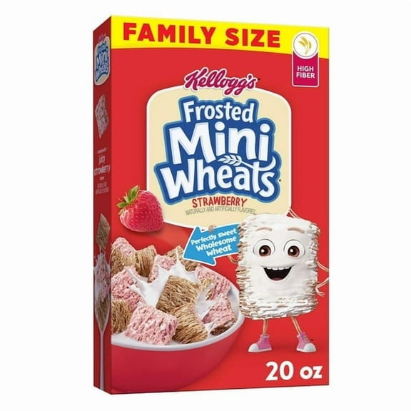 Kellogg's Frosted Mini-Wheats Breakfast Cereal, Kids Cereal, Family Breakfast, Family Size, Strawberry, 20oz Box (1 Box)pack of 4
