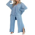 thumbnail image 1 of Women Solid Color Long Sleeve Blouse and Straight Fit Trousers, 1 of 9
