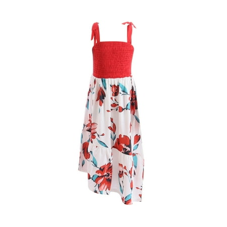 

Fesfesfes Parent-child Spring Dress Flowers Print Beach Dress Mother-daughter Mommy And Me Matching Dresses Suit Kids Dress
