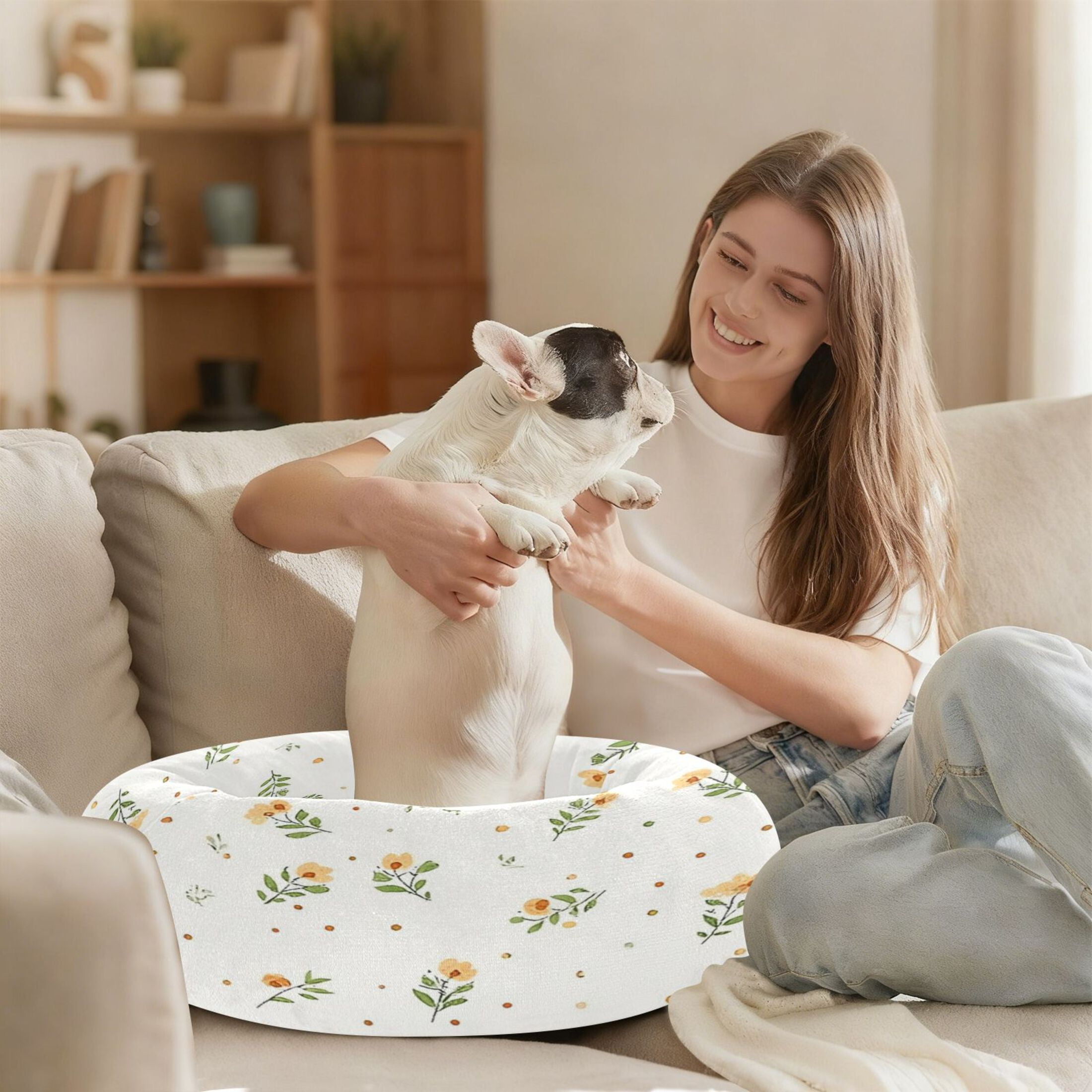 Iauyy Pet Couch Donut Cat Bed for Indoor Cats/Small Dogs Washable & Machine with Non-slip Bottom Calming Cat Furniture, Compact and Exquisite (S)