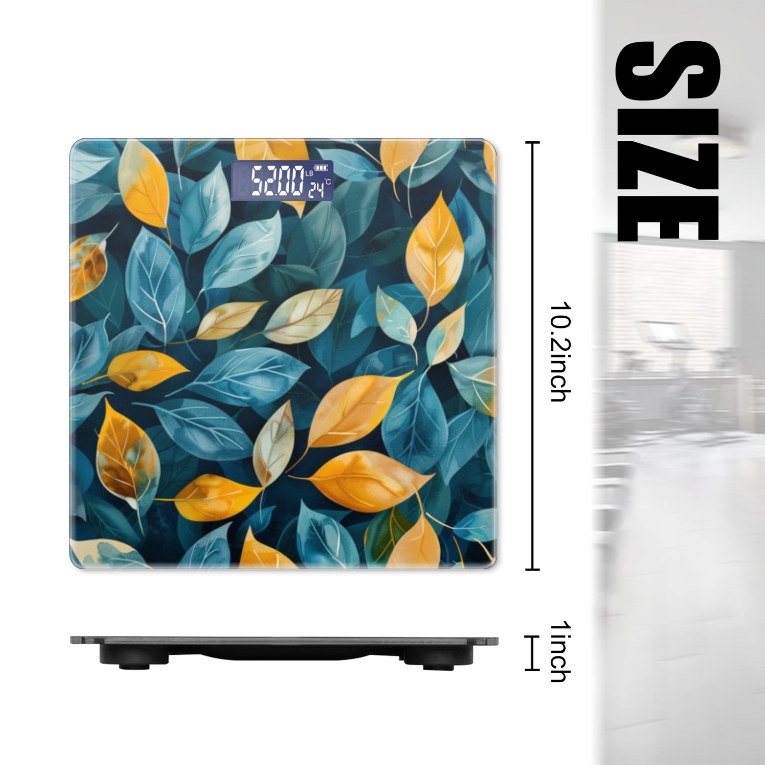 High Precision Body Weight Scale Smart Bathroom Scales with Large LCD Display(400lbs),Decorative for Bedroom-Yellow And Teal Leaves