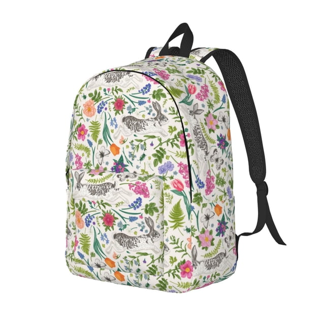 Kdxio Rabbit And Butterfly Print Canvas Backpack for School Work Travel Lightweight Unisex Daypack with Laptop Compartment and Adjustable Straps-Small
