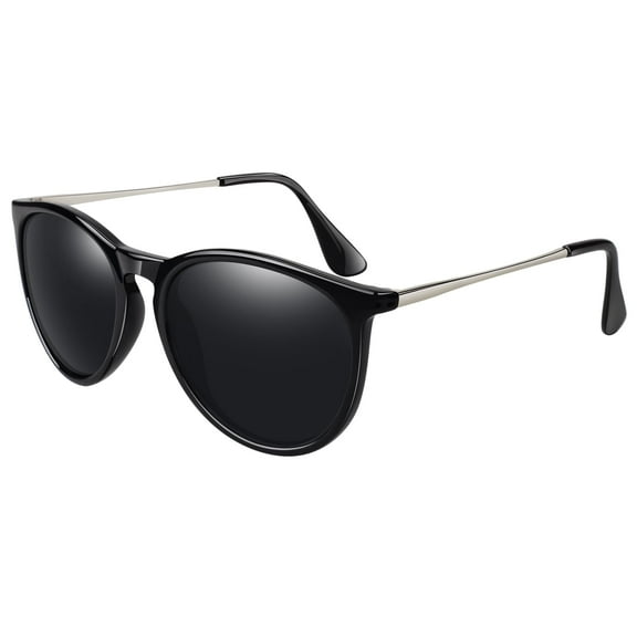 LINVO Round Polarized Black Sunglasses for Women Men UV400 Vintage Retro Trendy Style