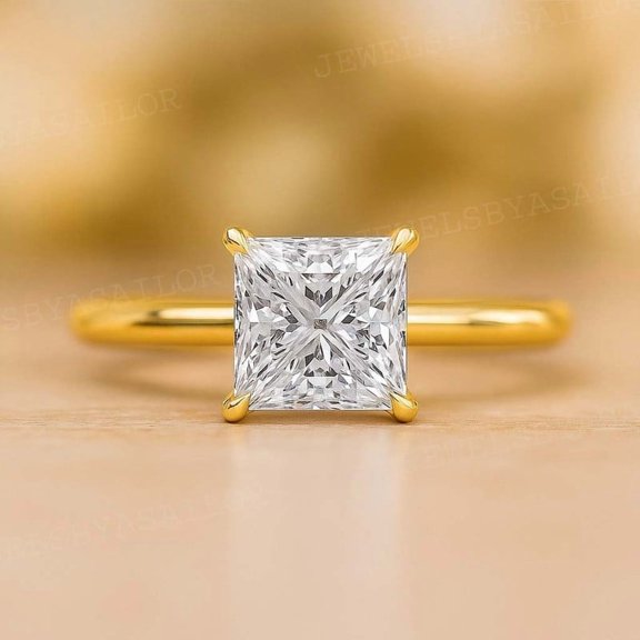 JEWELSBYASAILOR 1CT Princess Cut Moissanite Solitaire Engagement Ring For Women, Single Gemstone Jewelry