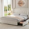 thumbnail image 3 of AKDSteel Queen Platform Bed Frame – 4 Storage Drawers, Headboard with Charging Station, Wingback Design, Noise-Free, No Box Spring Required, 3 of 7