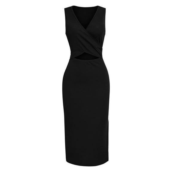 Women's Cut Out Split Bodycon Maxi Dress Slit Backless Sleeveless V Neck Long Dresses