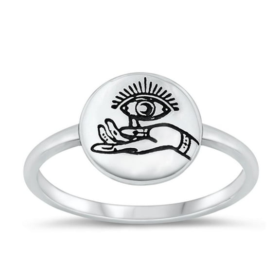 Polished Oxidized Ring .925 Sterling Silver Eye Band Jewelry Female Male Unisex Size 5