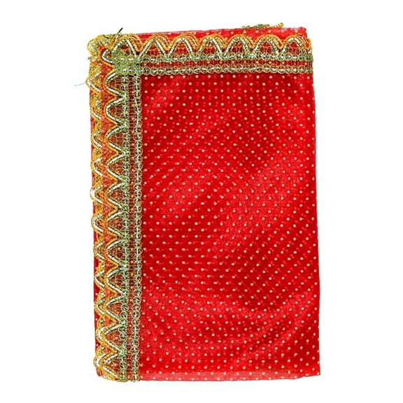 Decorative Chunari Pooja Cloth (Size:-18 Inch x 36 Inch) Chunni Puja for Indian Traditional Festival New year Gifts Decorations Decor Chunr MATA Ki Chunri Statue Chowki Aasan Mat Posters Frame (Red)