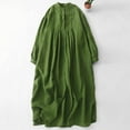 thumbnail image 2 of New Summer Arrivals SMihono Women's Stand Collar Cotton Linen Midi Dress Plus Size Summer Vintage Long Sleeve Single Button Down Dress Green M, 2 of 7