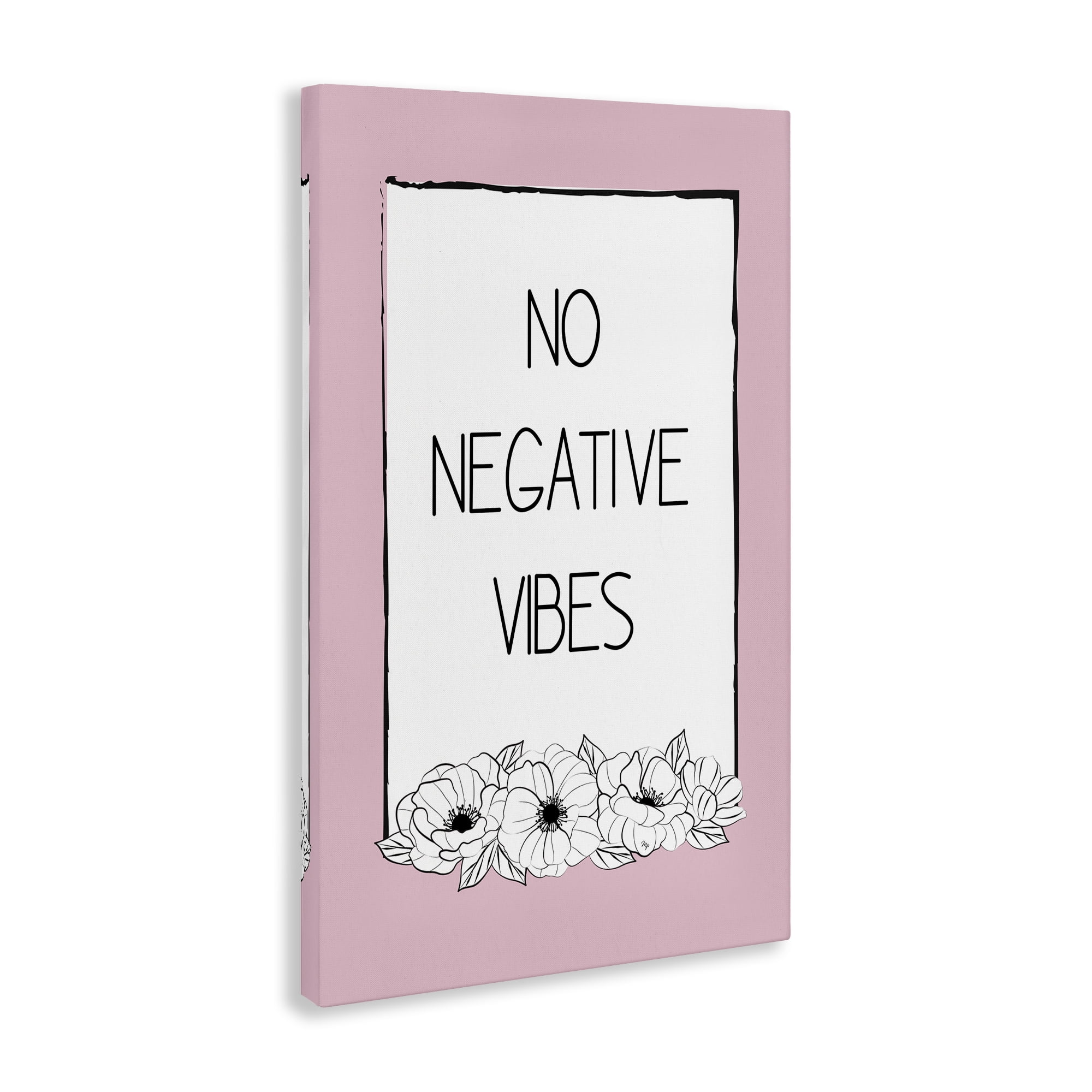 Stupell Industries No Negative Vibes on Pink Plants & Flowers Painting Wrapped Canvas Art Print Wall Art, 24 x 36
