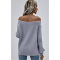 thumbnail image 3 of Robe Chandail pour Femmes Surdimensionnée Manches Longues Aguichant Épaules Dénudées Bloc de Couleur Tricot Hauts, 3 of 6