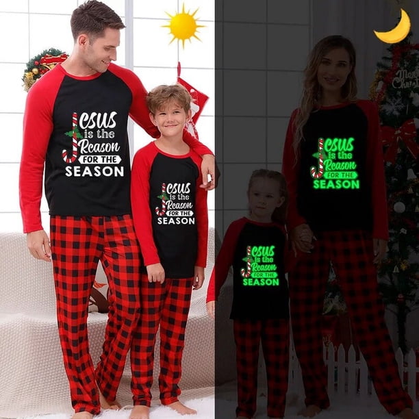 Pijama familiar a juego de Navidad, Conjunto de pijama rojo luminoso, Jesús es la razón
