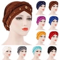 thumbnail image 6 of Stretch Hair Loss Head Wrap Women Turban Cap Muslim Cancer Chemo Hat Beads Braid WHITE, 6 of 8