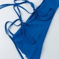 thumbnail image 3 of Femmes Robe Grande Taille Midi Robe Femmes Transparente et Belle Cravate V Cou Fente Été Robe Adulte Vêtements Féminins Bleu Taille S, 3 of 5
