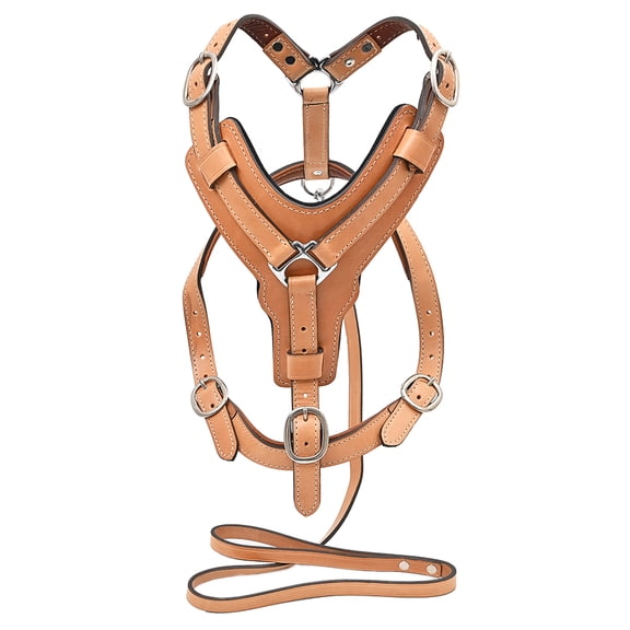 Medium Leather Dog Harness Tan Padded Genuine Matching Leash Hilason