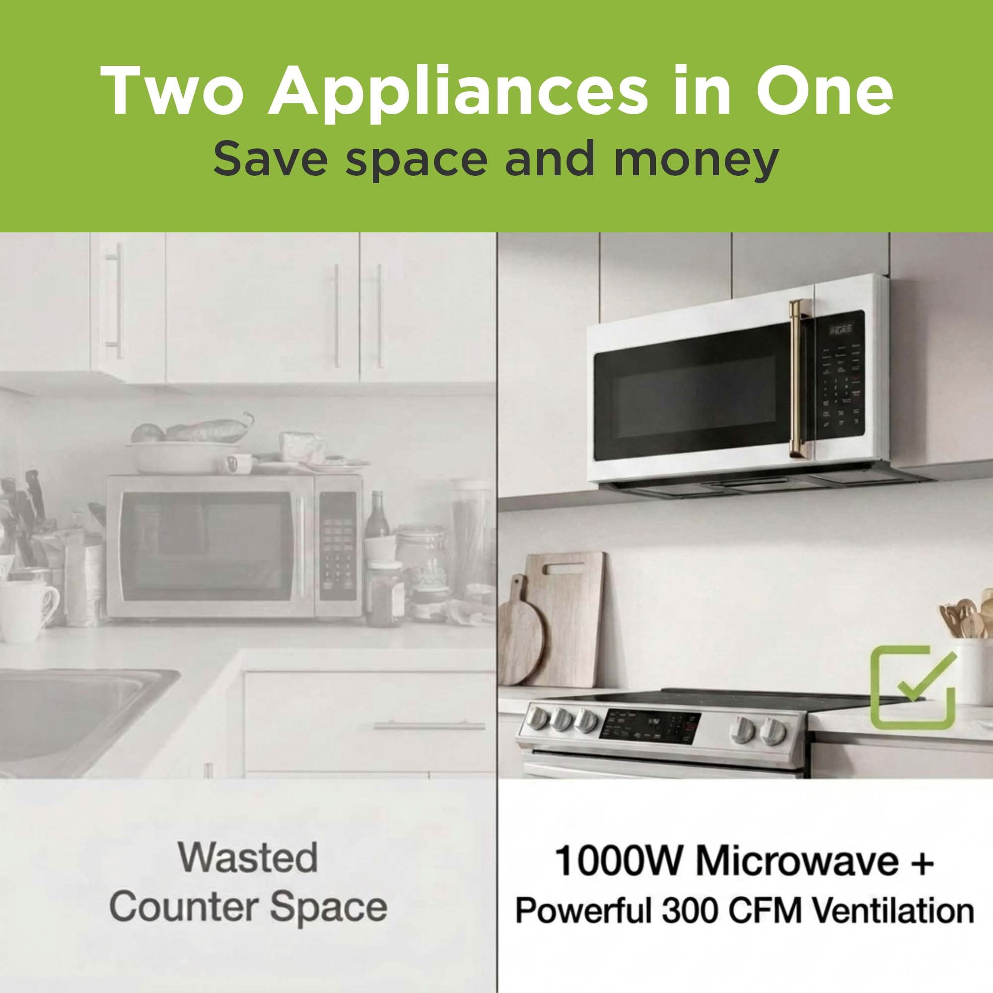 Hamilton Beach 30” 1.7 Cu. ft. 300 CFM Over the Range Microwave, 1000 Watt Microwave with 10 Power Levels