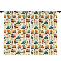 Blackout Kids Curtains,Cartoon Construction Vehicles Signs Beige Pattern Childrens Insulated Curtains Set Of 2,Bedroom Essentials,Toddler Room Decor 52"x84"