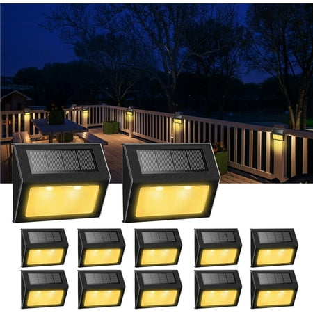 

12 Pack GUSTELL Solar Lights for Steps Decks Pathway Yard Stairs Fences LED lamp Rainproof Black Metal Housing