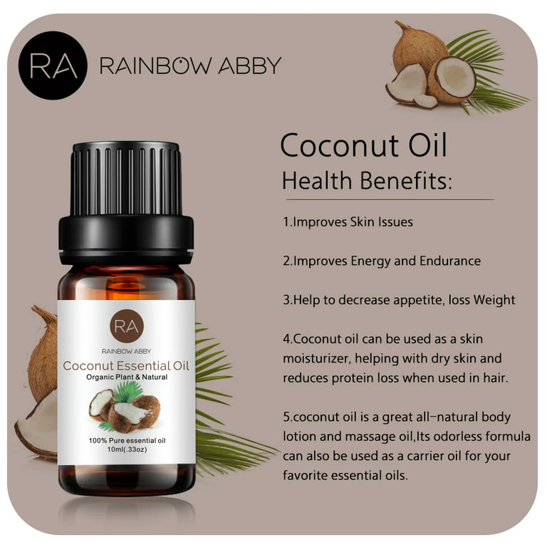 Rainbow Abby Coconut Essential Oil 100% Pure Aromatherapy Oils for  Diffuser, Soaps, Candles, Massage, Lotions, Perfume - 10ml/0.33oz