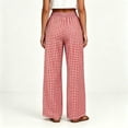 thumbnail image 4 of hoksml Women's Gingham Wide Leg Pants Elastic High Waist Button Front Pleated Lounge Trousers with Pockets for Vacation and Daily Casual, 4 of 8