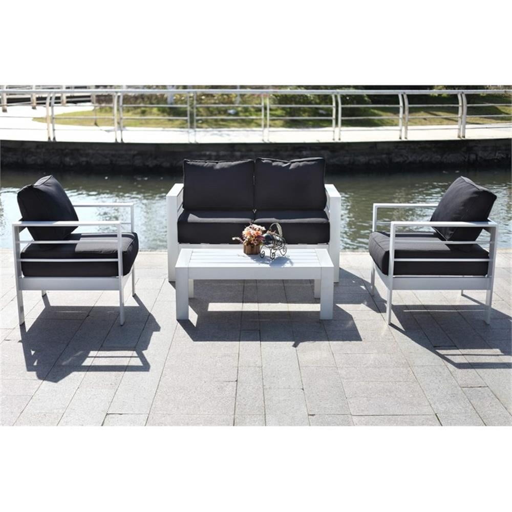 Pemberly Row 4-Piece Metal Outdoor Living Set in White/Black