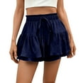 thumbnail image 2 of Ovticza Women's High Waist Ruffle Mini Skirt Built in Shorts A Line Flowy Boho Skirt with Pockets Blue M, 2 of 9