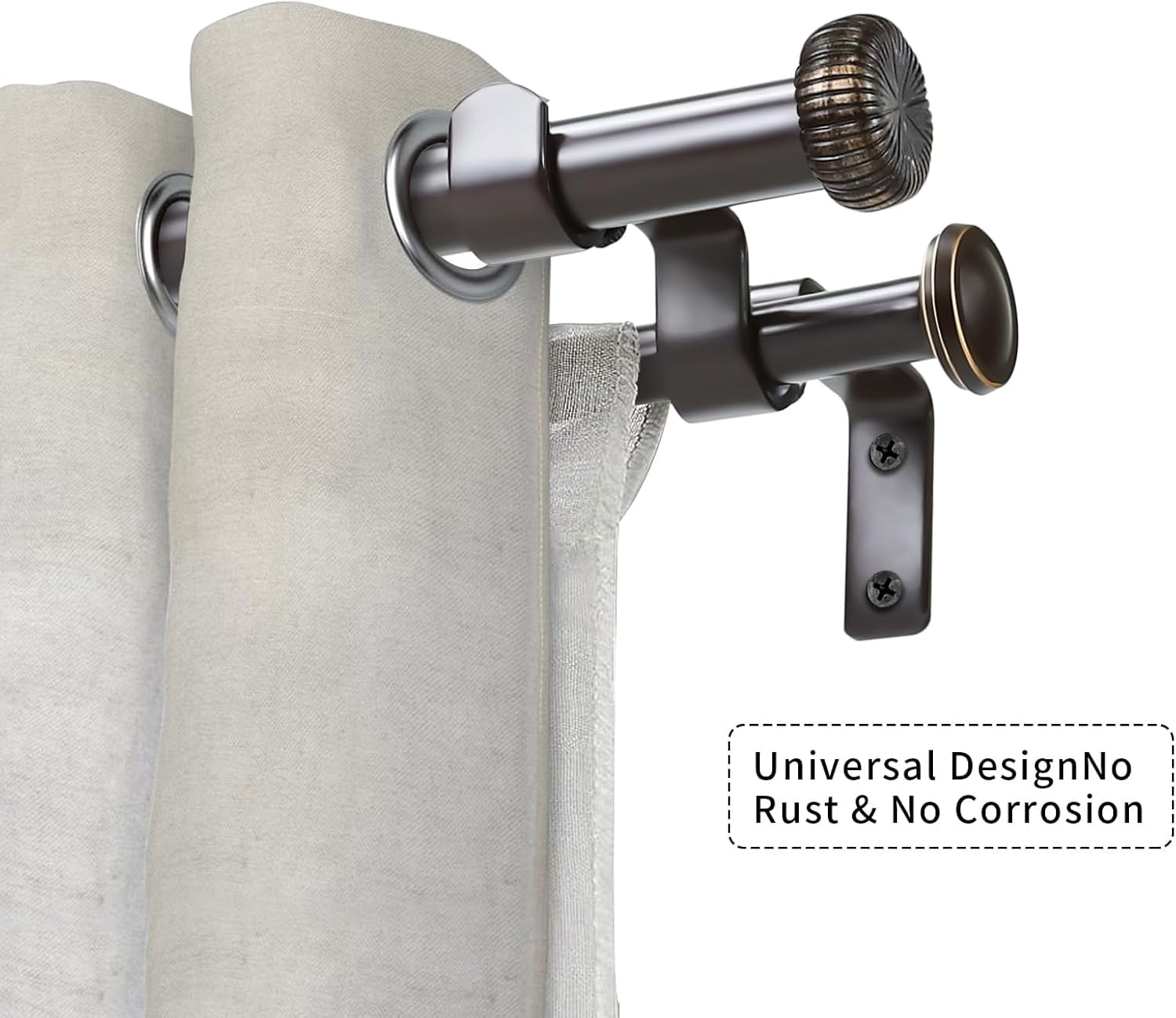 eTeckram 5/8" Double Curtain Rod with Adette Finials,Bronze Gold,48‘’-84‘’