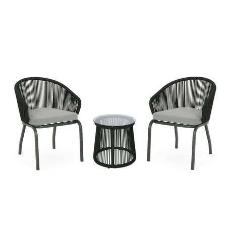 Regina Outdoor Modern 2 Seater Chat Set, Black, Gray