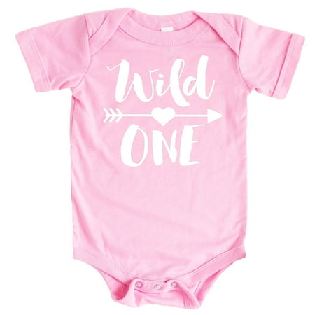 

Wild One 1st Birthday Bodysuit for Baby Girls First Birthday Outfit White on Pink Bodysuit 12 Months