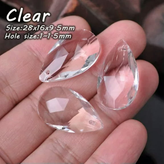 U8MO 5pcs Teardrop 22/28/38mm Faceted Crystal Glass Chandelier Prism Pendant Beads-28x16mm Clear