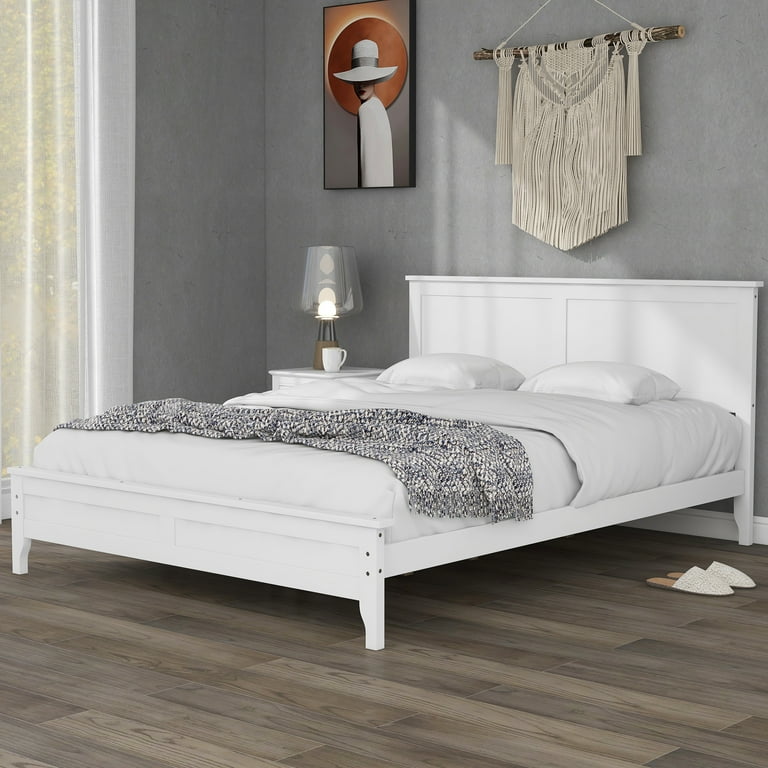 White wood deals queen bed frame