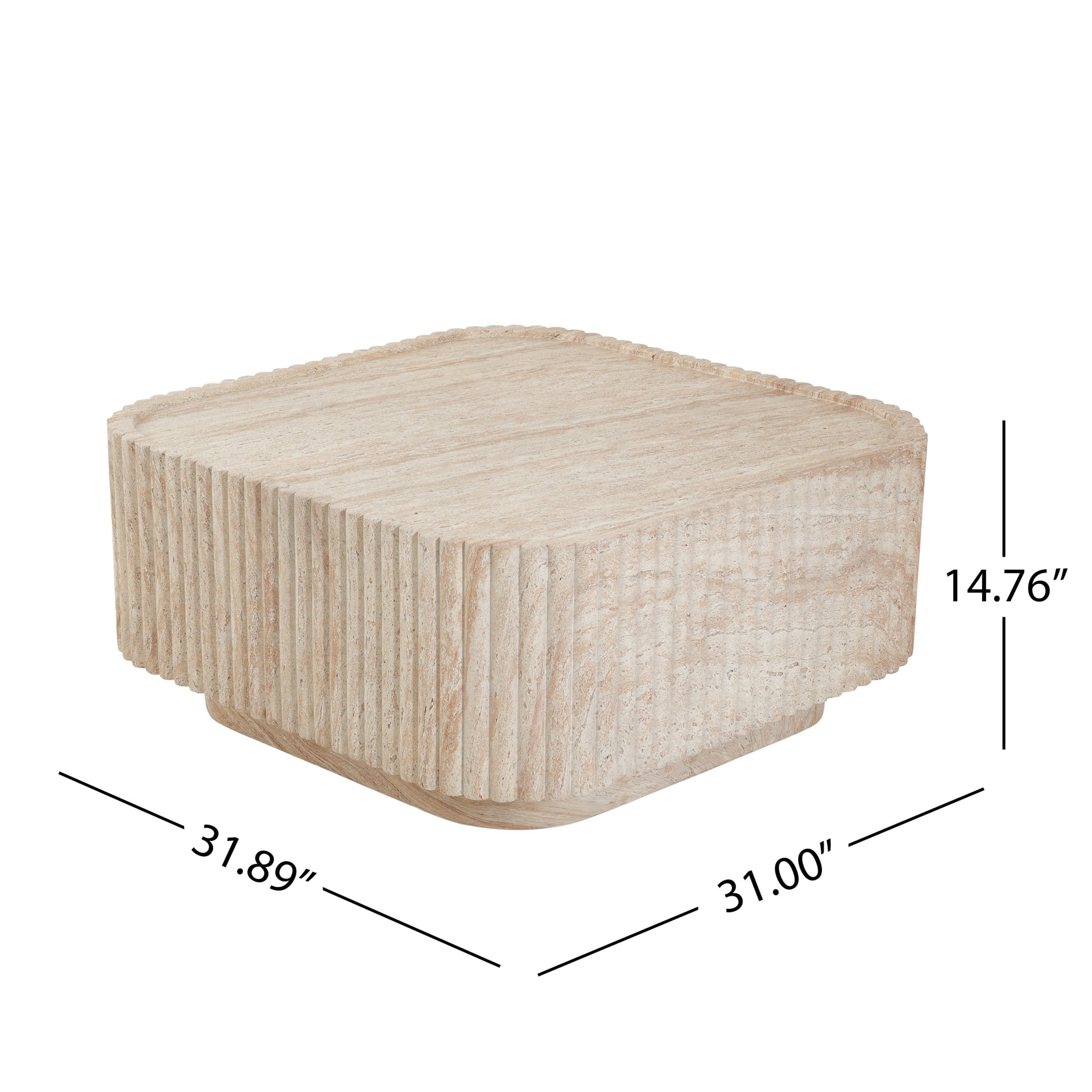 Christopher Knight Home 32" Modern Outdoor Patio MGO Faux Marble Square Coffee Table, Travertine