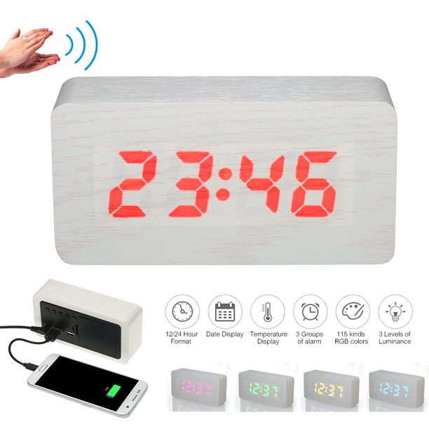 USB/Battery Operated Digital 115Color RGB LED Alarm Clock Time