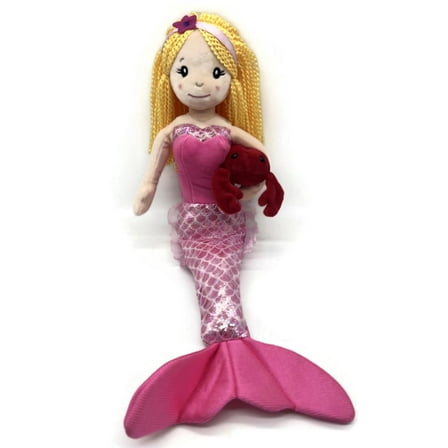 The Petting Zoo Mermaid Doll with Crab Stuffed Animal- Great Gifts for Girls, Mermaid Plush Doll with Crab Plush Toy, 17 inch (Blonde)