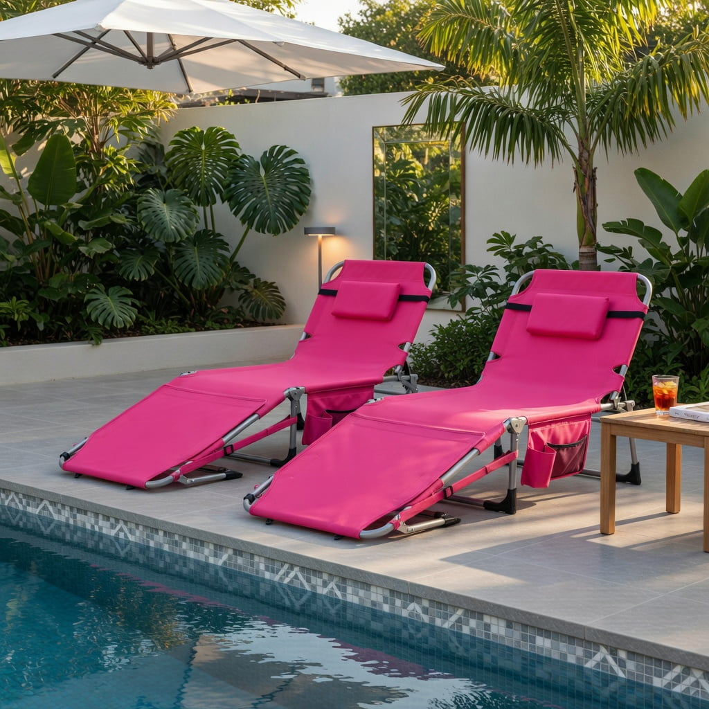 Hommoo Portable Folding Tanning Chair with Face Hole & Adjustable Backrest, Lightweight Sunbathing Lounger for Beach, Pool, and Backyard, Pink