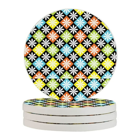 

Circular Drink Coasters Set Plaid Background Beautiful Home Decor Diatomite Heat-Resistant Diatomite Protect Table Countertop