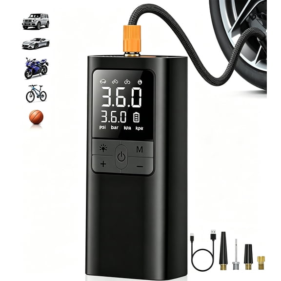 Tire Inflator Portable Air Compressor - 150PSI & 10000mAh Cordless Air Pump with Digital Tire Pressure Gauge, Accurate Dual LCD Display & LED Light, Portable Air Pump for Car/Motorcycle/E-Bike