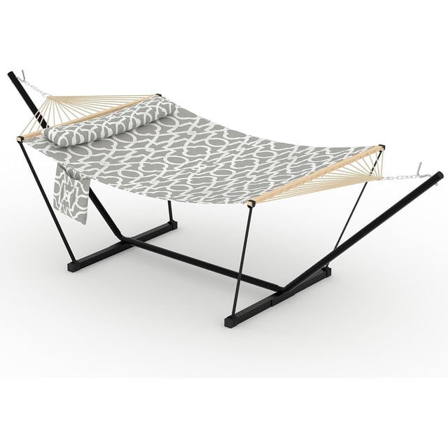 Hamac Double avec Support pour Extérieur, Hamac Portable Robuste pour 2 Personnes avec Support en Acier Réglable pour Patio, Jardin, Plage, Arrière-Cour