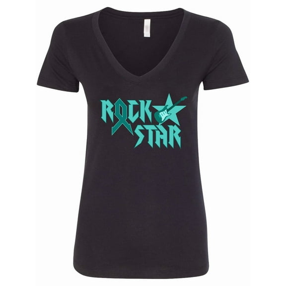 Inktastic Rock Star Ovarian Cancer Women's V-Neck T-Shirt