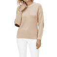 thumbnail image 3 of Yemak Women's Long Sleeve Honeycomb Stitch Sweater Top with Leather Patches MK3354-OAT-S-BD, 3 of 4