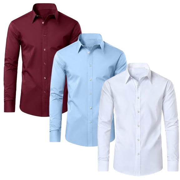 Mens Long Sleeve Slim-Fit Design Dress Shirts (3-Pack)