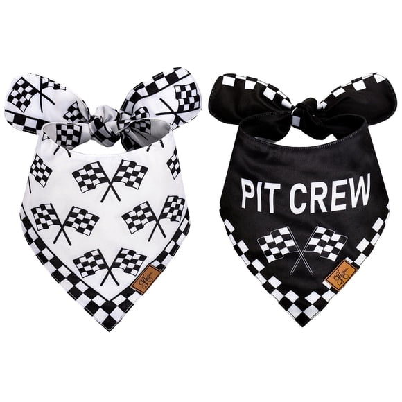 JarThenaAMCS 2Pcs Race Car Pit Crew Dog Bandana Black White Race Checkered Flag Fabric Pet Scarf Medium Sizes Adjustable Pet Neckerchief Dog Bibs for Costume Accessories