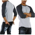 thumbnail image 2 of ToBeInStyle Mens Sleeved Baseball Inspired Classic Shirt Tee - 3/4 Sleeve - Charcoal Grey/Heather Grey - Large, 2 of 7