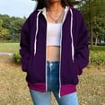 thumbnail image 5 of Womens Fall Jackets Zip Up Hoodie Outerwear Colorblock Drawstring Hooded Sweatshirt 2 Pockets Cotton Coat, L Purple #2, 5 of 6